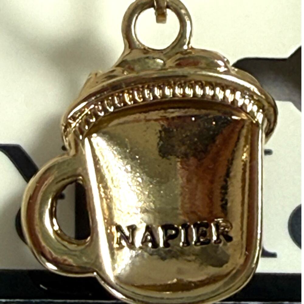 New NAPIER Hot Cocoa Mug Dangle Earrings Red Enamel Marshmallow Snowflake - Picture 2 of 5